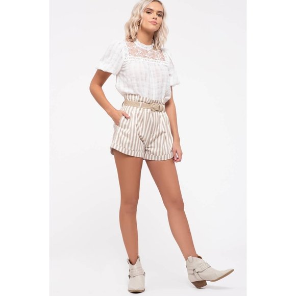 JUTE BELT STRIPED SHORTS - Picture 4 of 6